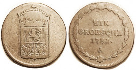 BOHEMIA , Æ Groeschl, 1781, 23 mm, shield/Lgnd in wreath; VG-F, problem free, nice.