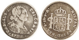 BOLIVIA , Real 1792, Nice bold F, good 2-toned metal.
