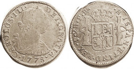 BOLIVIA , 2 Reales, 1778-PR, conservatively graded AF, bust shows some detail; bright & retoning from old cleaning. (F cat $55)