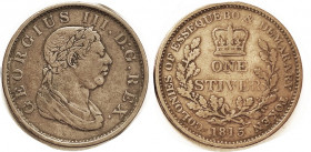 BRITISH GUIANA , Essequibo, Stiver, 1813, George III bust, 34 mm, F-VF, good brown surfaces, free of faults.
