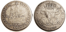 DANISH WEST Indies , 24 Skilling 1764, 26+ mm, crowned monogram/ship; decent VG, good silver with lt tone, sl touches of wkness but ship quite clear. ...