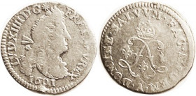 FRANCE , 4 Sols, 1691A, Louis XIV bust/crowned monogram, VG-F, tiny mount trace at obv bottom.