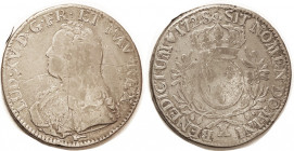 FRANCE , Ecu, 1728-X, Louis XV, VG, several moderate obv scrs, rev center wk; ltly toned. Rare low mintage date.