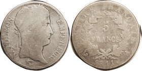 FRANCE , 5 Francs, 1811A, Napoleon bust, G/G-, rev weak, just even wear, ltly toned.