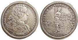FRENCH CANADA , Jeton, 1751, Louis XV bust/Indian & Lilies, Breton 510; Restrike in silver, Unc, ltly toned, choice. (A similar Silver restrike brough...