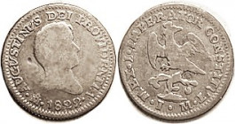MEXICO , 1/2 Real, 1822, ITURBIDE, his head/eagle, VG, tiny ding behind head, still bold & nice.