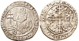 RHODES , Order of St. John, Juan Fernandez de Heredia, 1376-96, Ar Gigliato, 26 mm, Grand Master kneeling with cross, G below cross/Cross Fleury; VF, ...