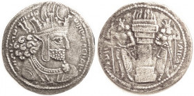 SASANIAN , Shapur I, 241-72, Ar Drachm, 26 mm, Crowned bust r/fire altar & attendants; VF+/VF, well centered & struck, minimally grainy, toned, boldly...