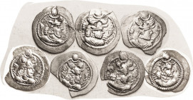 SASANIAN , Peroz, 457-84, LOT of 7 Ar Drachms: 4 with large edge chips + 3 broken & reglued. Otherwise high grade, VF-EF with good portraits!