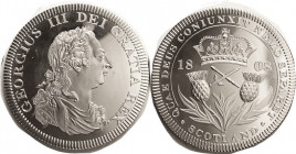 SCOTLAND , Fantasy Pattern Crown, 1808, George III bust r/crowned thistles; Nickl-sil w/"platinum" surface, Choice Prooflike.