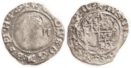 Charles I, Ar 1/2 Groat, Bust l./shield, S2818, mm star; overall F, parts better but crude, portrait weak, short of flan at one edge. Good metal with ...