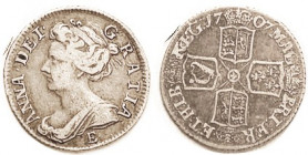 Anne, 6 Pence, 1707-E, F/VF, well struck on good metal, toned, very nice.