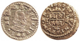 Philip IV, 8 Maravedis, 1662 Madrid-Y, Bust r/crowned shield, denom as VIII, 22 mm; VF+, rev sl off-ctr,m sl die flaws, good metal & strong portrait. ...