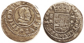 Philip IV, 16 Maravedis, 1663 Seville-R, 25+ mm, VF-EF, somewhat off-ctr but quite well struck, good lt brown metal; portrait unusually nice. (A Nice ...