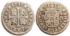 Philip V, 1/2 Real, 1735 M-JF, Nice F+/AF, bold, lt tone. ( VF brought $102, Emp. Hamburg 9/11.)