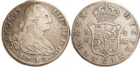 Charles IV, 4 Reales, 1792 Madrid-MF, F+/AVF, ltly toned, exceedingly nice. (A VF realized $271 Soler y Llach 10/10.)