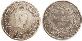 Ferdinand VII, 10 Reales, 1821 Madrid-SR, Nice AF/F-VF, good metal & well struck, lt tone. (A F+ brought $182, D'Antan 5/11.)