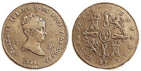 Isabel II, 2 Maravedis, 1858 Barcelona, Choice VF, well struck, good metal, nice tone. Scarce issue. (A VF+ brought $79, Soler y Llach 10/11.)