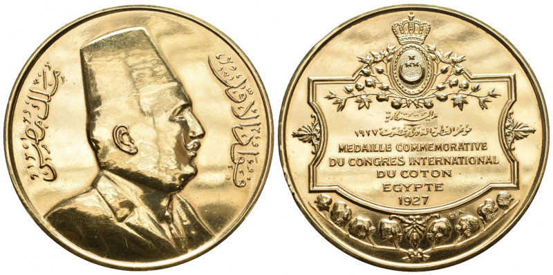 Ägypten Fuad I 1922-1936 Bronce Medaille vergoldet 60,72g 57mm selten fast unzir...