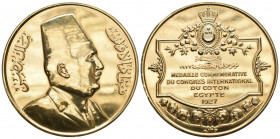 Ägypten Fuad I 1922-1936 Bronce Medaille vergoldet 60,72g 57mm selten fast unzirkuliert