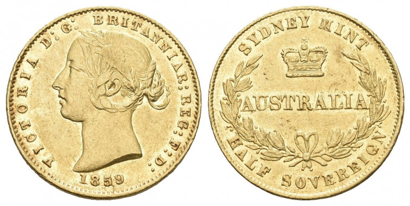 Australien Victoria, 1837-1901 1/2 Sovereign 1859, Sydney-Mint. 7,99 g. 917/1000...