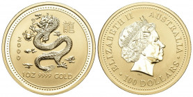 AUSTRALIEN. Elizabeth II. seit 1952. 100 Dollars 2000, Jahr des Drachen.
Friedb. L 34, KM 528 Gold FDC
