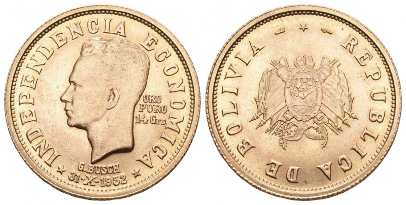BOLIVIEN Republik seit 1825 (B) 20 Bolivanos (14 Gramm Feingold) 1952 (15,54 g),...