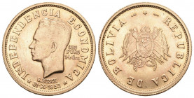 BOLIVIEN Republik seit 1825 (B) 20 Bolivanos (14 Gramm Feingold) 1952 (15,54 g), KM:X12 Gold FDC