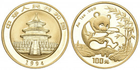 CHINA. Volksrepublik. 100 Yuan 1994. Panda. 31,1g Gold seltenes Jahr Large Date FDC