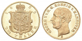 HANNOVER, Georg V., 1851-1866, 2 1/2 Taler 1855 B. 3,29g. AKS 139, Frbg.1182
GOLD, fast Stgl