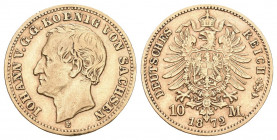SACHSEN Johann, 1854-1873. 10 Mark 1872 E. Fr. 3840, J. 257, K./M. 1232. 3,95 g.
GOLD. Fast vorzüglich