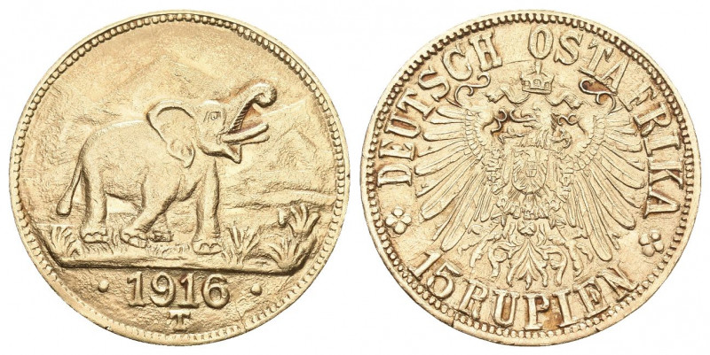 DEUTSCHE KOLONIEN. DEUTSCH OSTAFRIKA.
15 Rupien 1916 T, Tabora. Afrikanischer E...