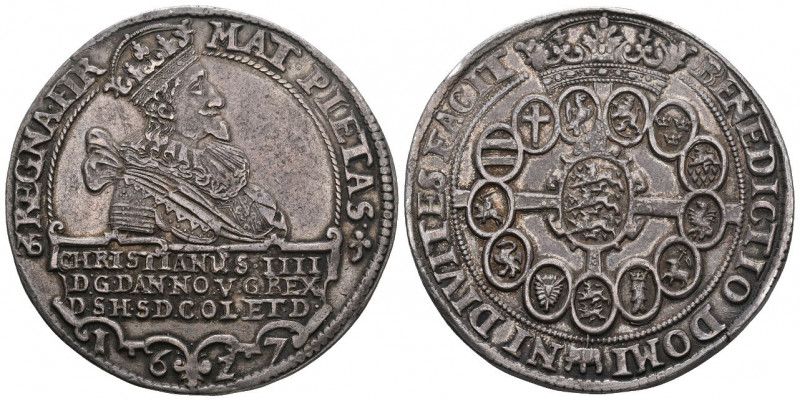 Dänemark Christian IV., 1588-1648 Speciedaler 1627 NS, Kopenhagen Silber DAV: 35...