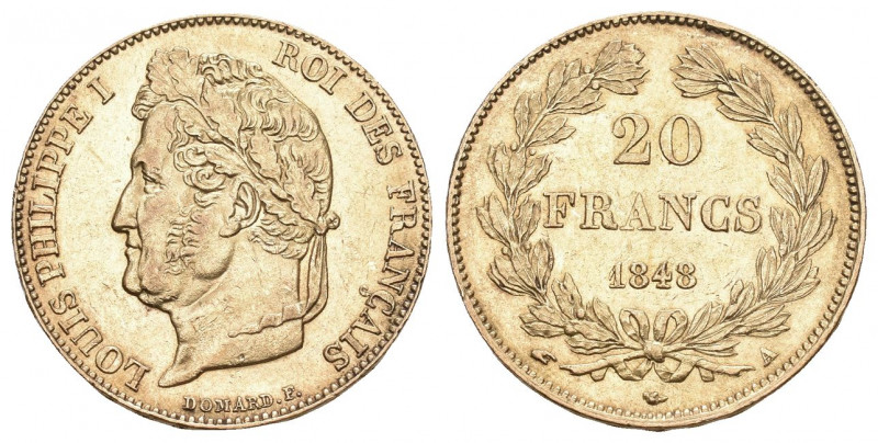 Frankreich Louis Philippe I., 1830-1848 20 Francs 1848 A, Paris. 6,45 g. 900/100...