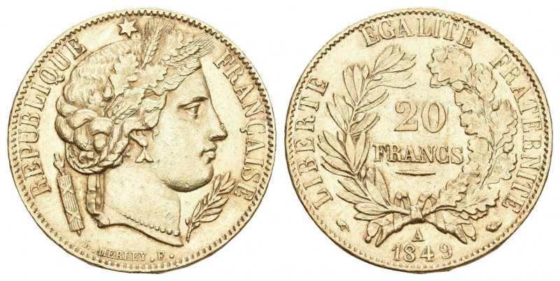 FRANKREICH 2. Republik, 1848-1852. 20 Francs 1849, Paris. 6.42 g. Gadoury 1032. ...