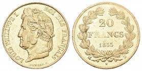 FRANCE, Louis-Philippe (1830-1848), AV 20 francs, 1833B, Rouen. Gad. 1031 vorzüglich