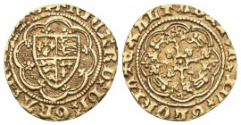 GREAT BRITAIN. EDWARD III. 1327-1377. 1/4 Noble n. d. (1361-1369), Tower Mint. Fourth coinage, treaty period. Mintmark "Cross". Lis in centre of rever...