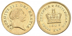 GREAT BRITAIN. 1/3 Guinea, 1809. London Mint. George III. S-3740, KM-650 Fr-367. extremely fine