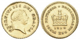 GEORGE III. 1760-1820. 1/3 Guinea 1810, London. Second laureate head. 2.79 g. Spink 3740. Bull 879. Fr. 367 very fine +