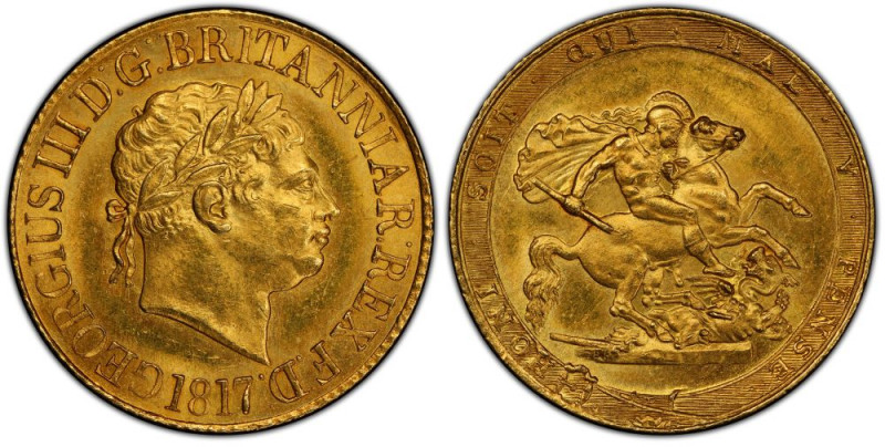 GREAT BRITAIN. GEORGE III. 1760-1820. Sovereign 1817, London. New coinage. Laure...