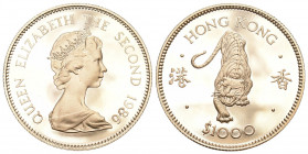 HONG KONG. Elizabeth II, 1952-1997 1.000 Dollars 1986. Jahr des Tigers. 14,65 g Feingold. Fb. 12 Proof