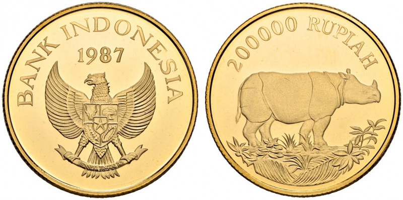 INDONESIEN. Republik, seit 1949. 200000 Rupiah 1987. WWF. Javan Rhinoceros. 10.3...