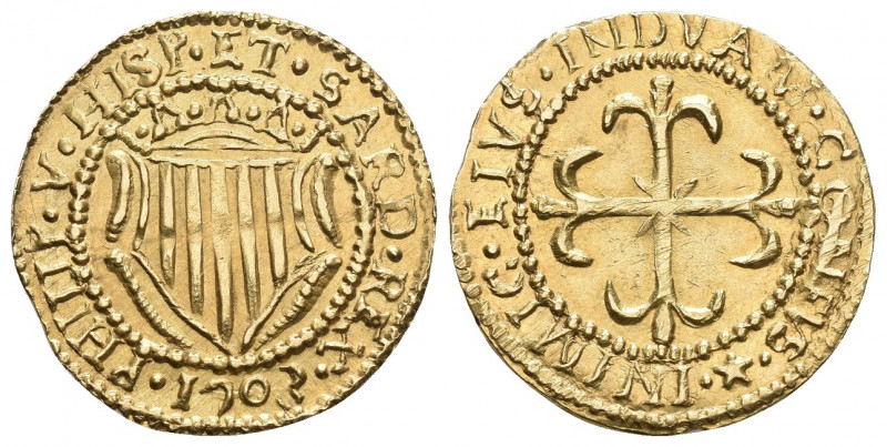 Cagliari Filippo V. 1700-1718. Scudo d'oro 1703. 3.17 g. MIR 93/3. Fr. 145. fast...