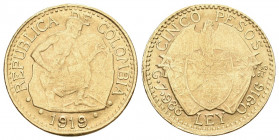 KOLUMBIEN Republik, 1886-. 5 Pesos 1919. 7.98 g. Fr. 112. bis vorzüglich