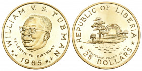 LIBERIA Republic 1874-. 25 Dollars 1965. 23,26 g. Fr. 3. FDC