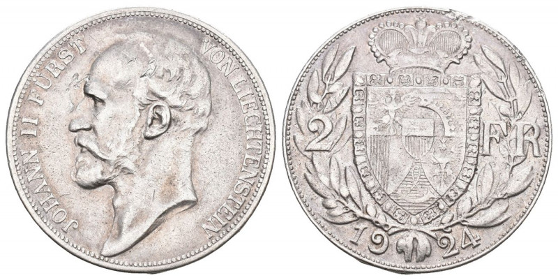 LIECHTENSTEIN. Johann II. 1858-1929. 2 Franken 1924. 9.97 g. Divo 105. HMZ 2-138...
