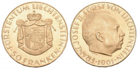 LIECHTENSTEIN. Franz Josef II. 1938-1989. 50 Franken 1961. 11.29 g. Divo 138. HMZ 2-1386c. Fr. 22. FDC