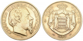 MONACO. Charles III. 1856-1889. 100 Francs 1886 A, Paris. 32.25 g. Gadoury 106. Fr. 11. Fast vorzüglich / About extremely fine.