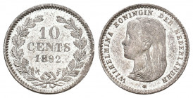 Niederlanden 1892 10 Cents Silber Sch: 876 FDC