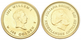 NIEDERLÄNDISCHE ANTILLEN, Juliana, 1948-1980, 100 Gulden 1978. 150-Jahrfeier der Bank. 6,72g fast FDC